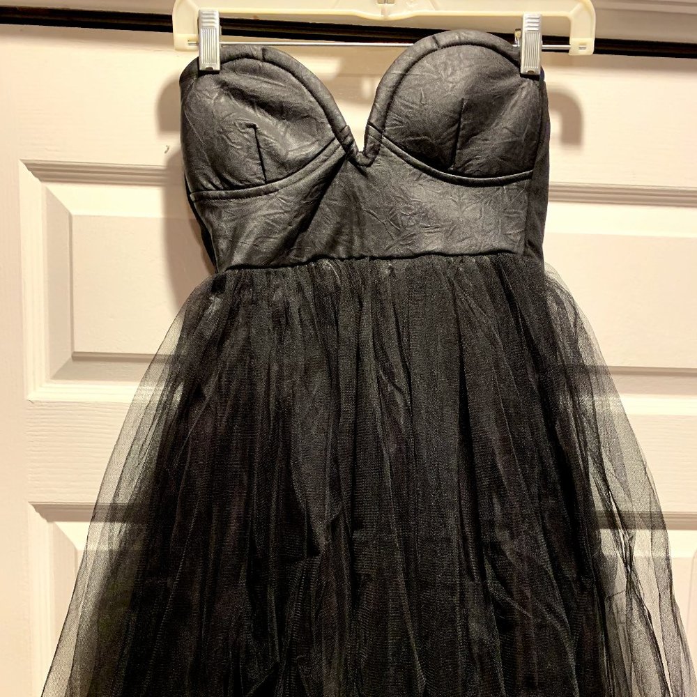 Faux Leather Bustier Ballerina Dress